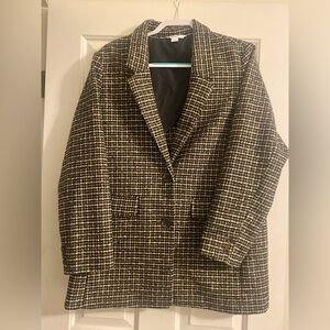 Old Navy Women's Black and Brown Wool Blend Plaid Jacket Size Large
